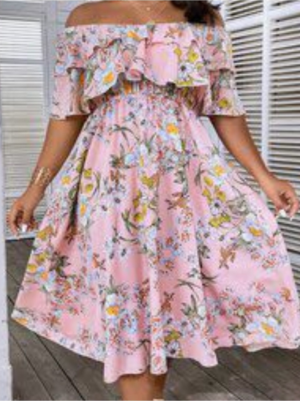 SHEIN Pink Floral Off-Shoulder Maxi Dress